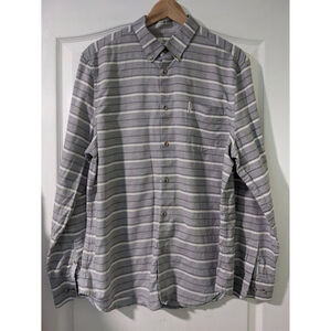 Ben Sherman | Mens Cotton Button Front Shirt in Grey Stripe